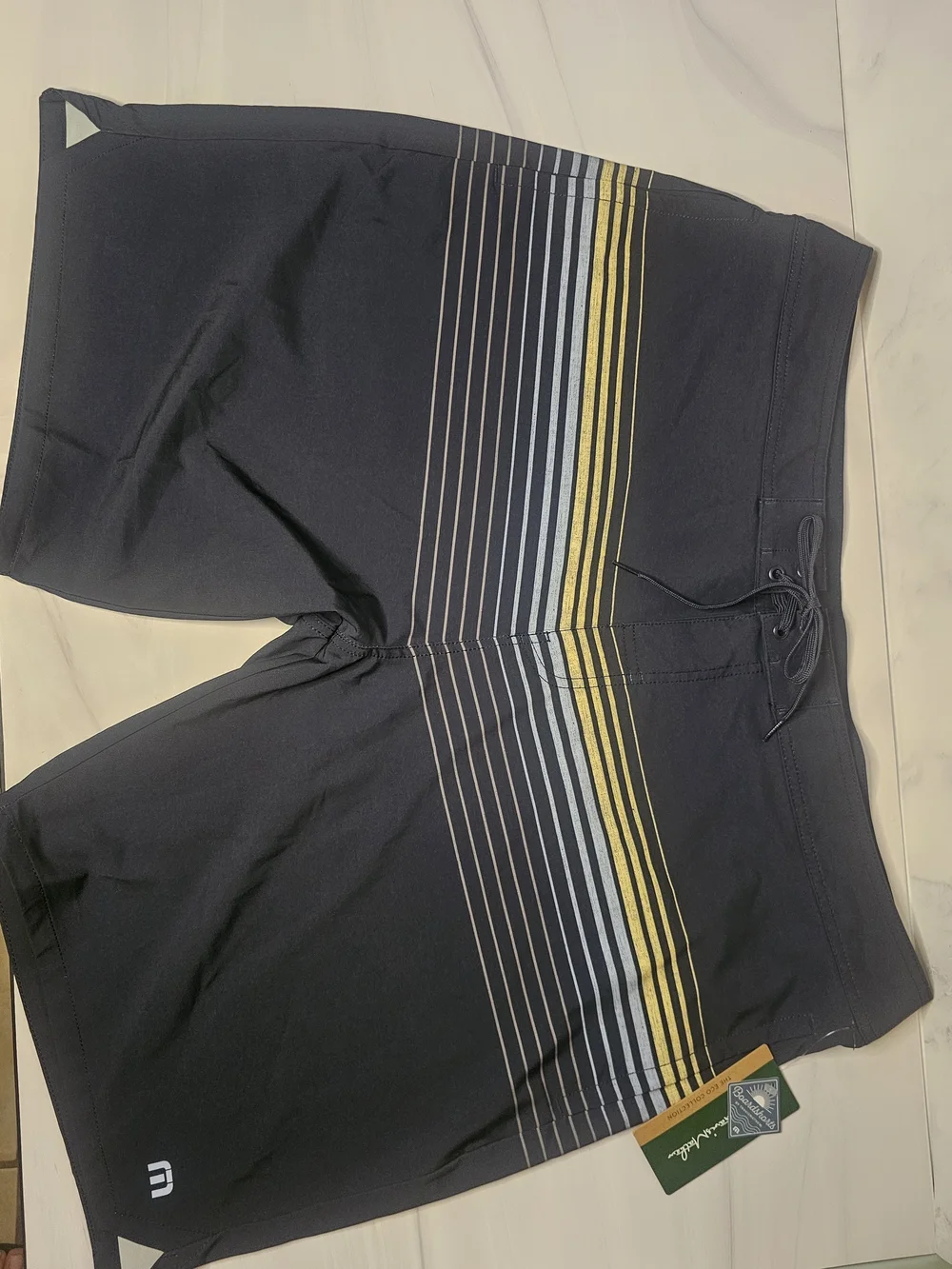 Travis Mathew Men's Board Shorts Size 42 Blue Striped Swim Surf Beach NWT